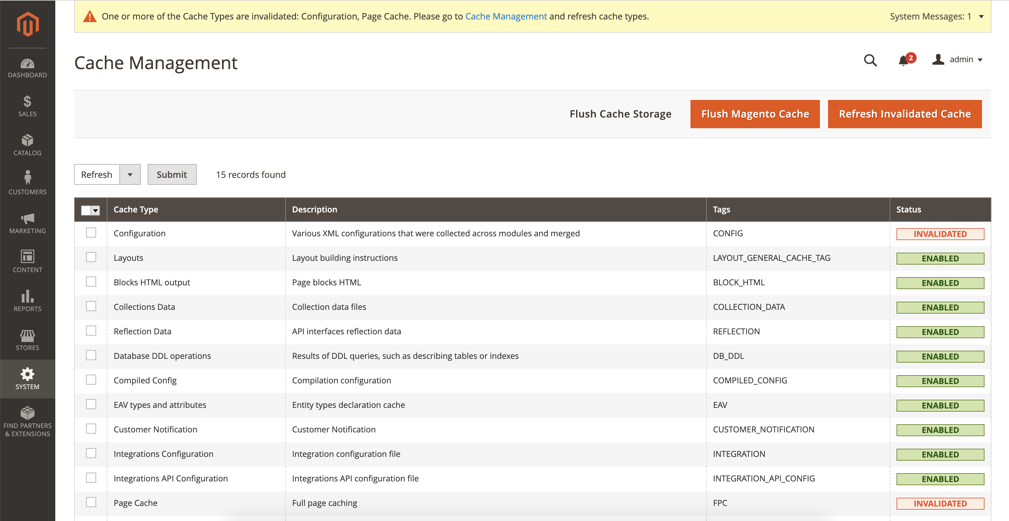 Cache Management Page