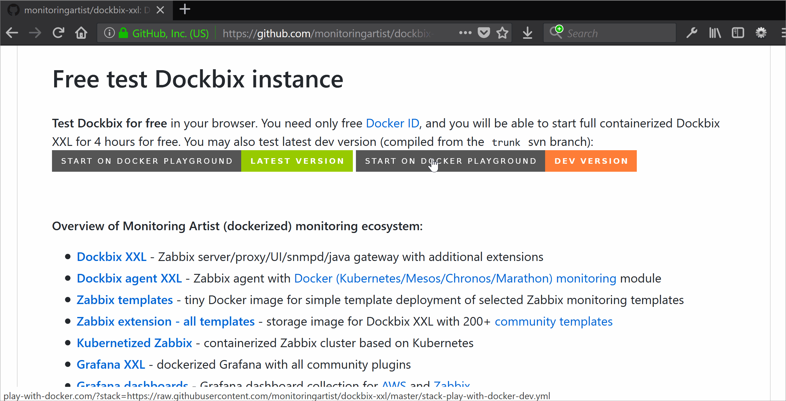 Dockbix on Docker Playground