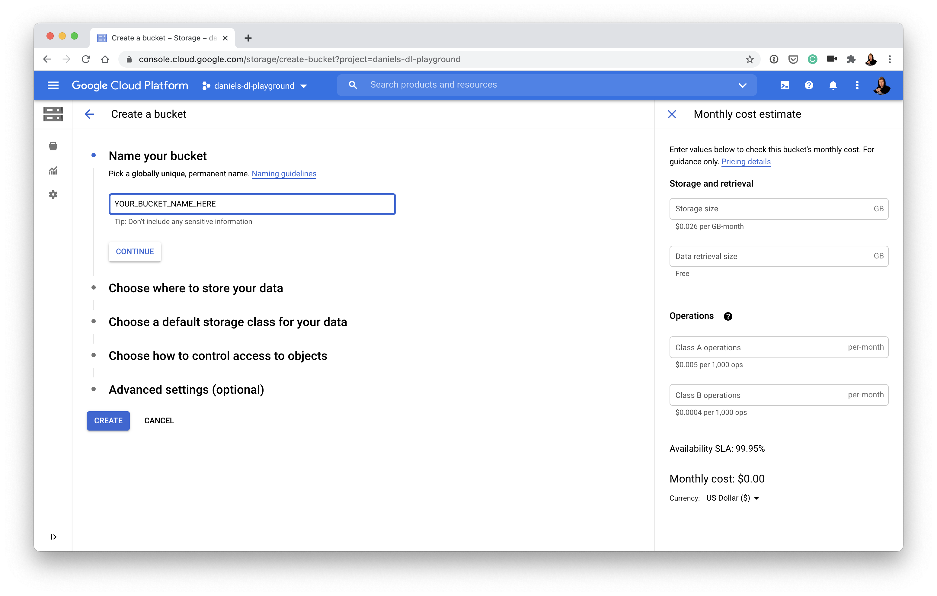 creating a bucket on google cloud