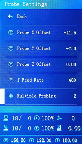 Probe Settings Menu