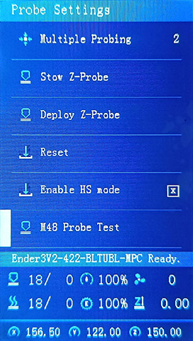 Probe Settings Menu