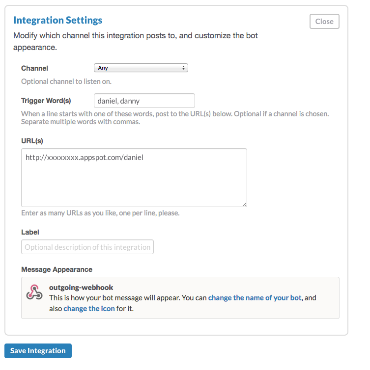 integrations setting