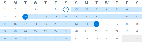 QCalendar example multi-month selection