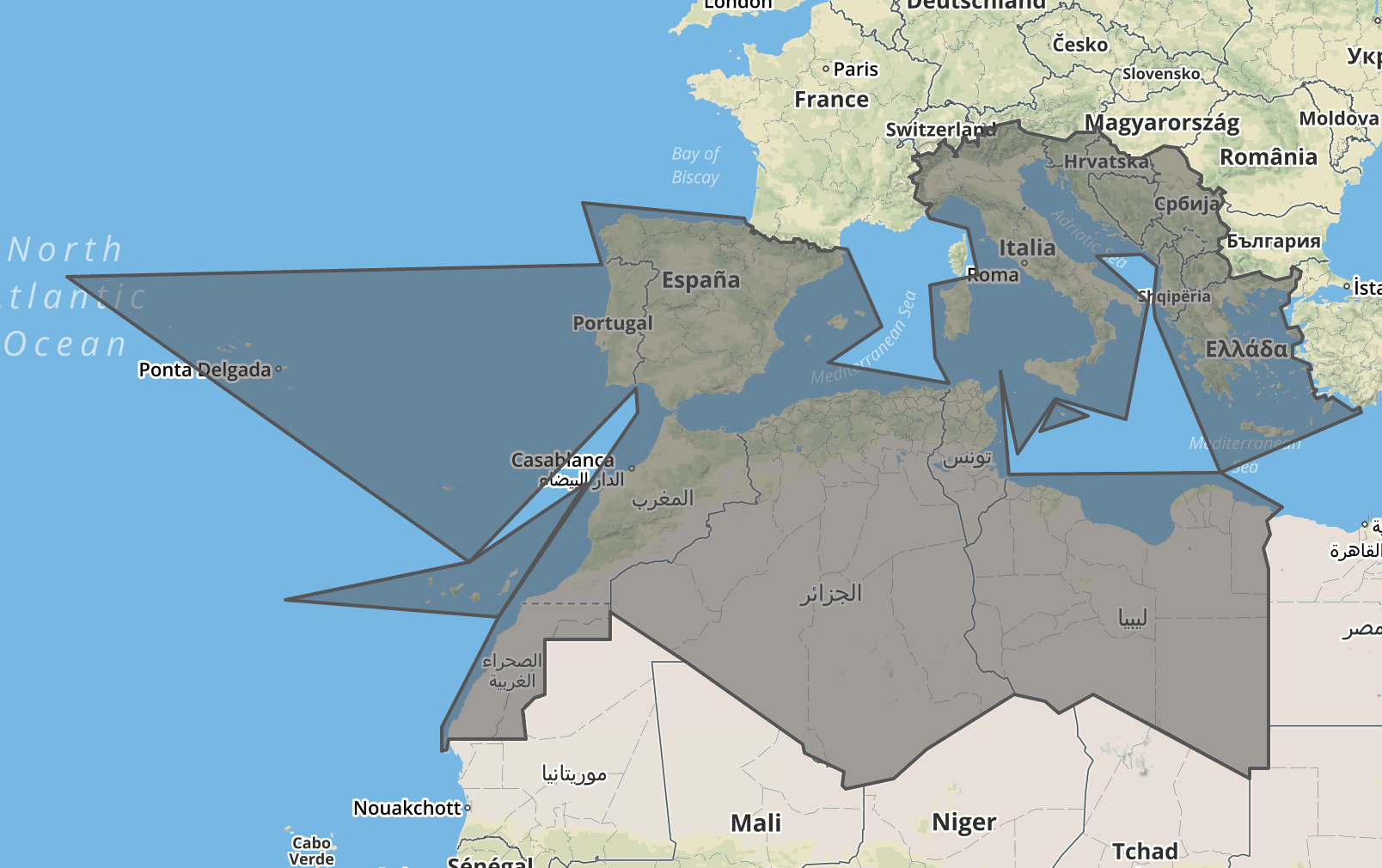 Southern Europe and Northern Africa, excluding Egypt and Sudan