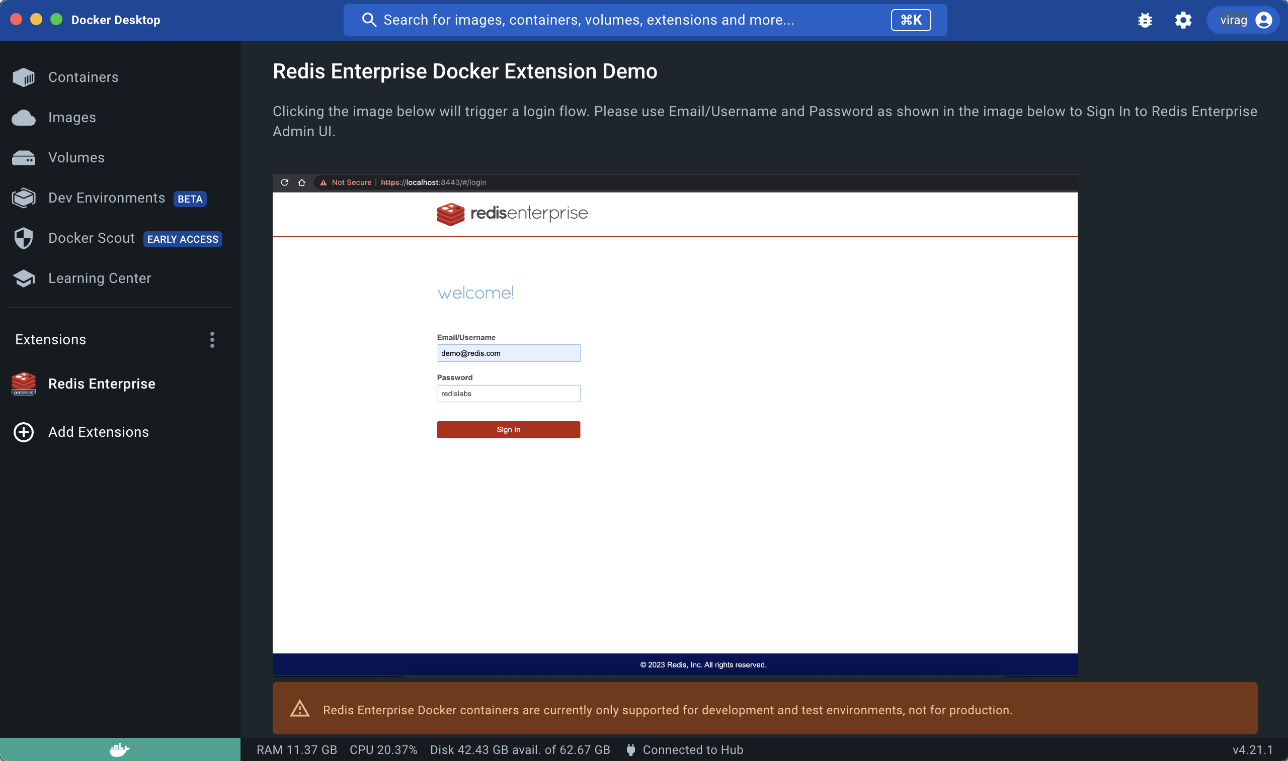 Redis Enterprise Docker Extension