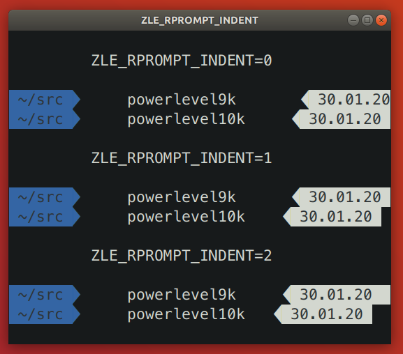 ZLE_RPROMPT_INDENT: Powerlevel10k vs Powerlevel9k