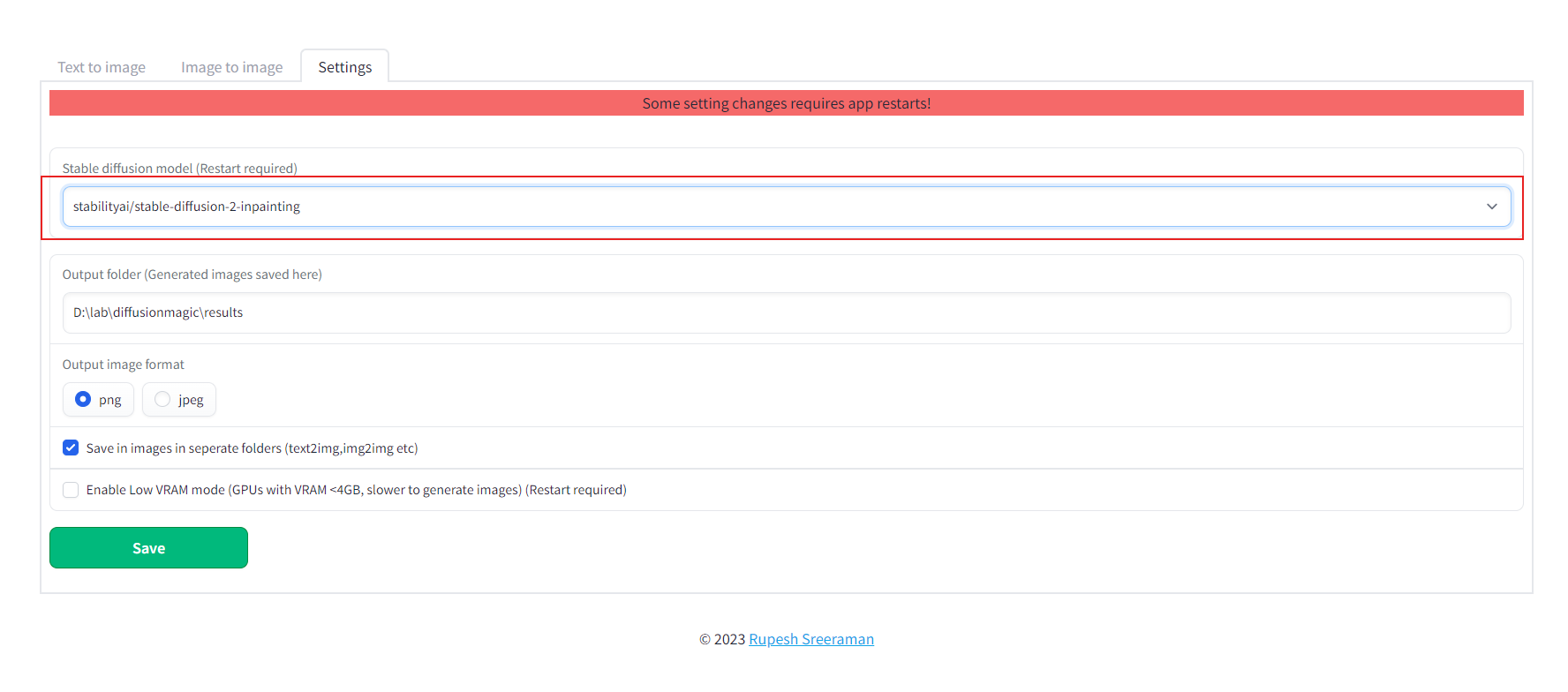  DiffusionMagic settings page