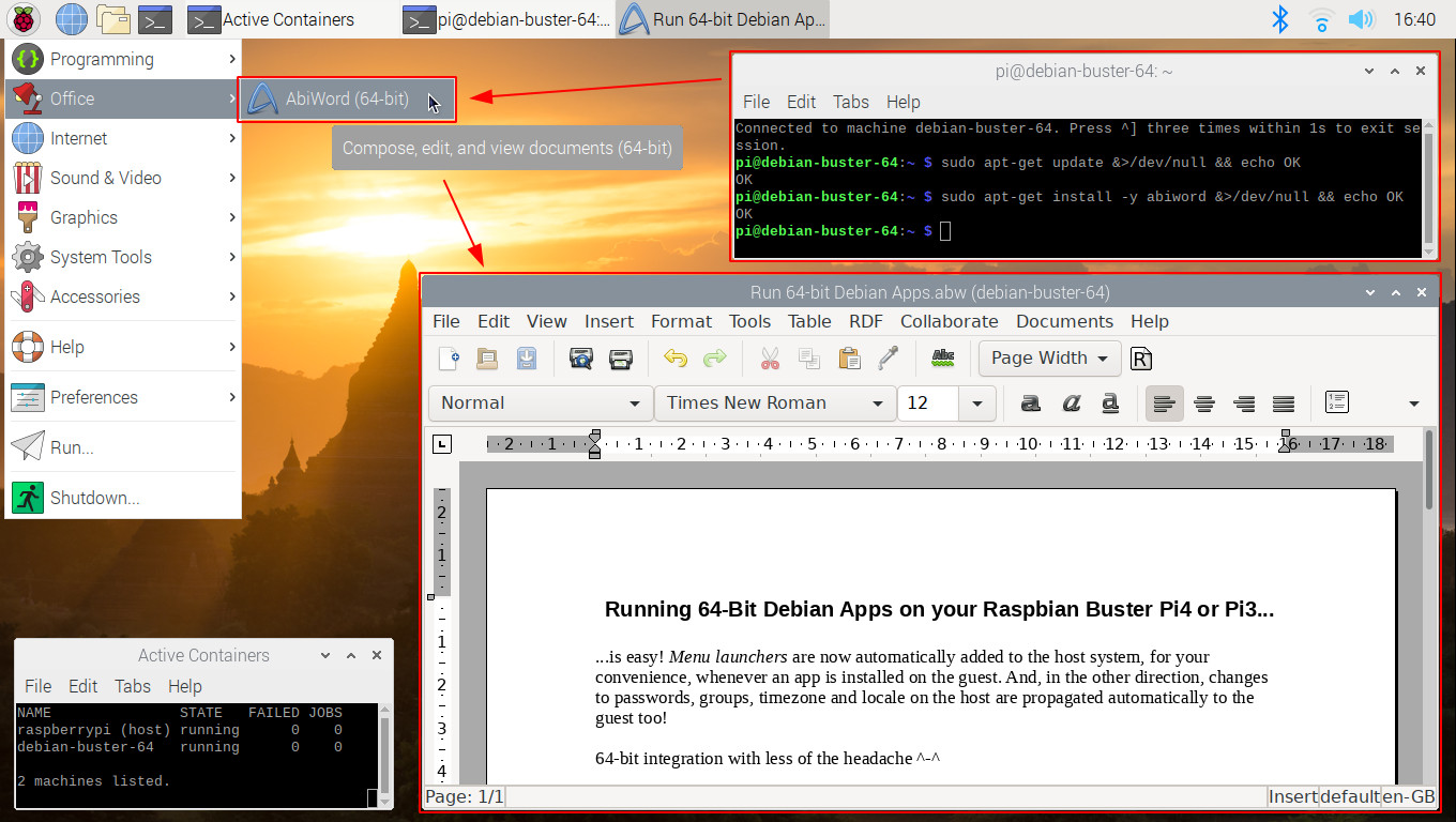 Installing a package in the 64-bit guest OS container