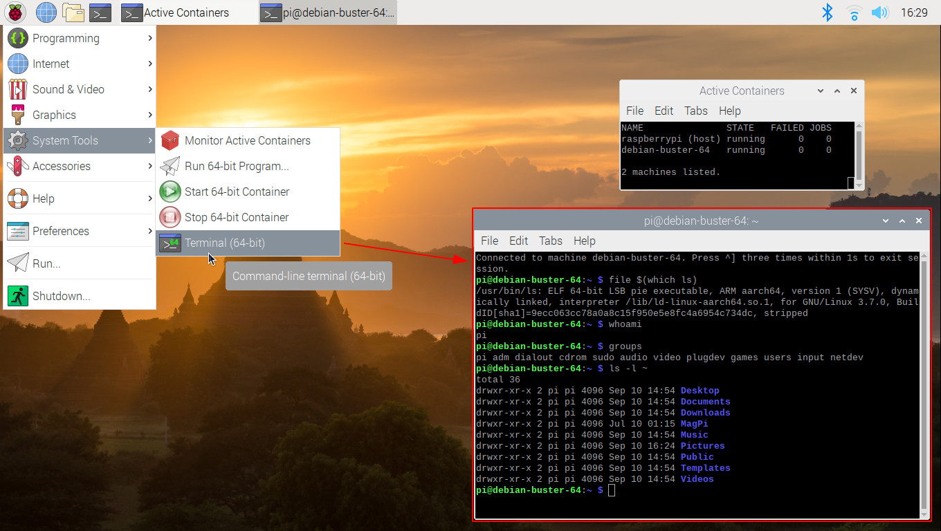 Opening a shell in the 64-bit guest OS container