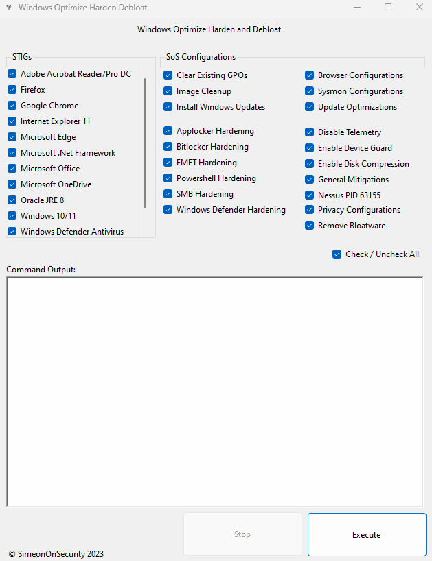 Example of 
Windows-Optimize-Harden-Debloat GUI Based Guided install