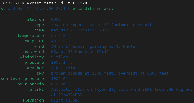 wxcast decoded metar