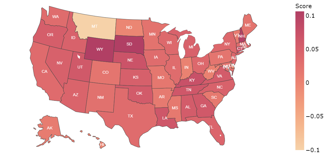 BERT: Trump state-wise average polarity