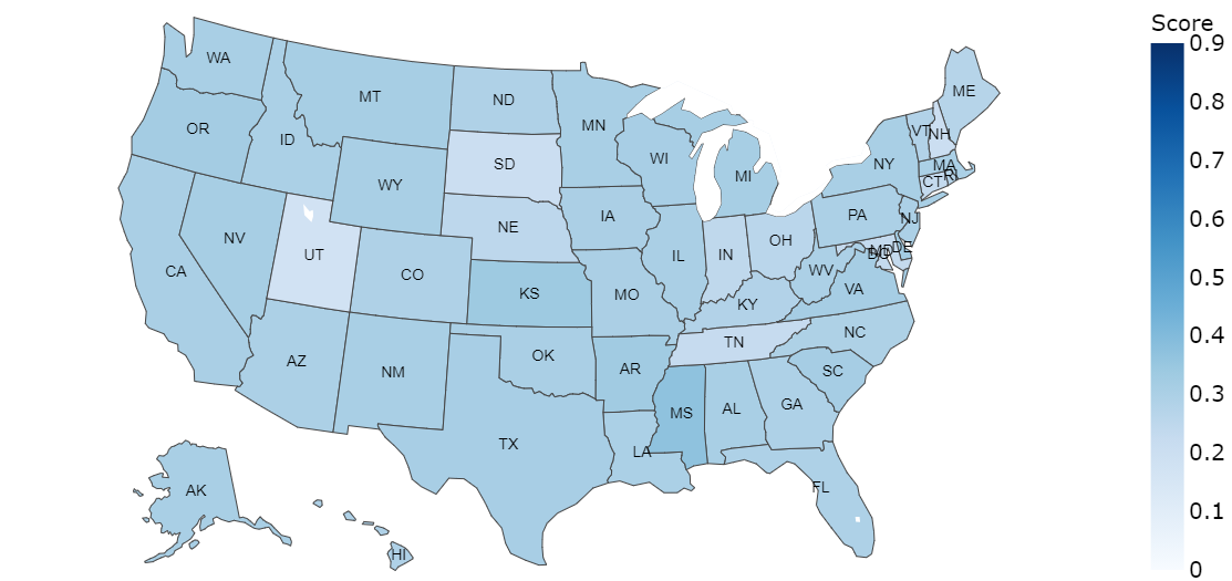 LSTM:Biden state-wise average polarity