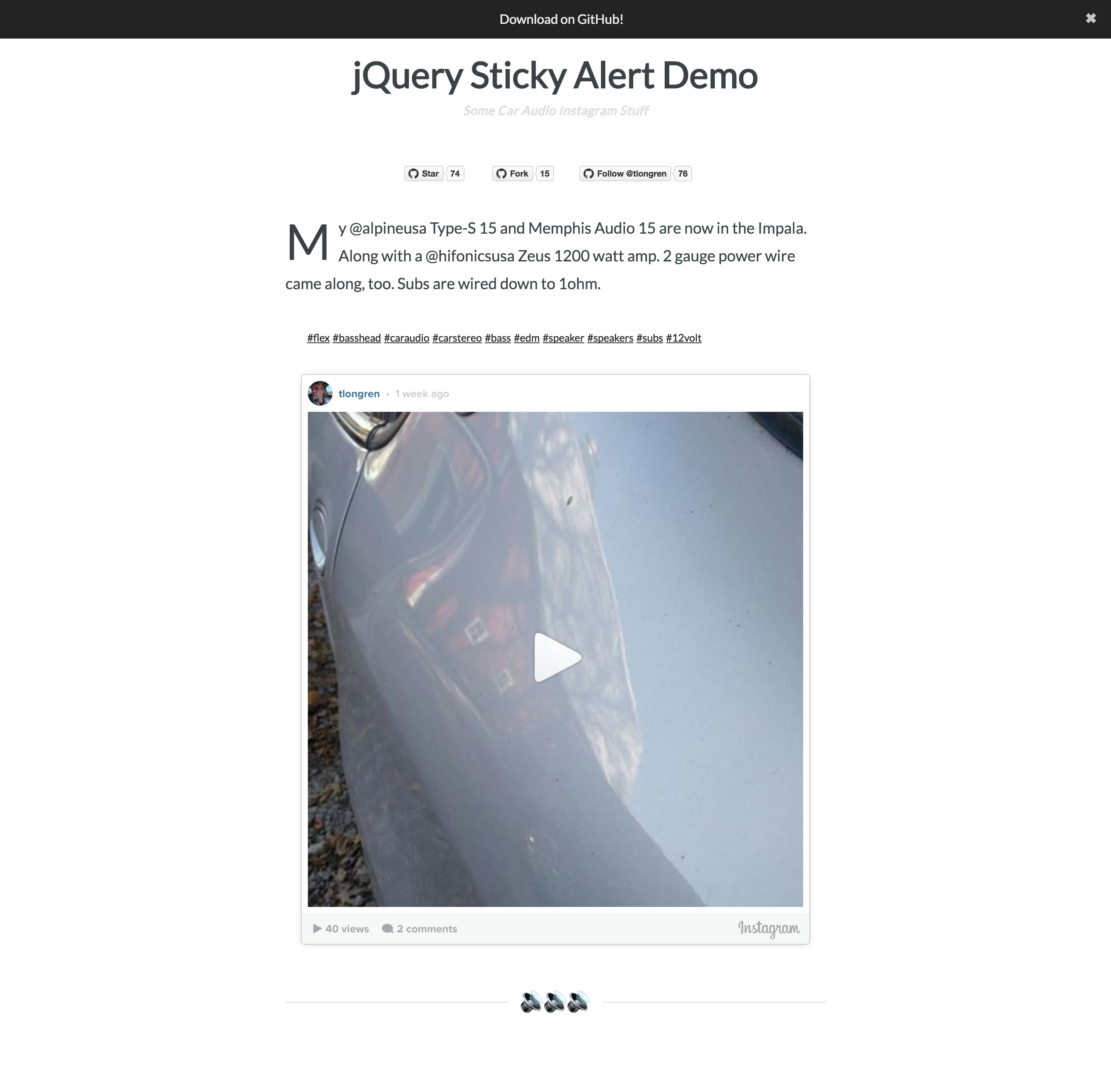 jQuery Sticky Alert Screenshot