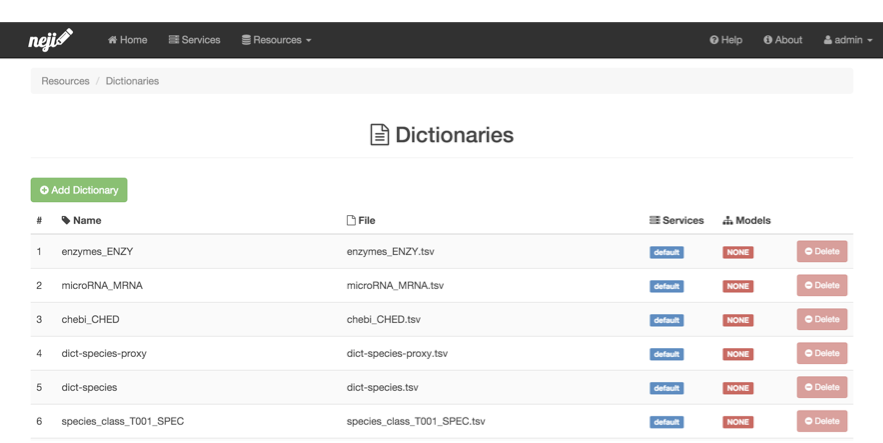 Server administration dictionaries