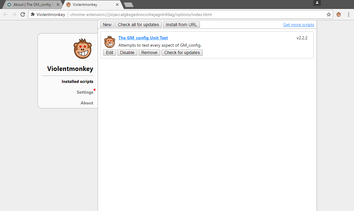 Screenshot of Violentmonkey Dashboard