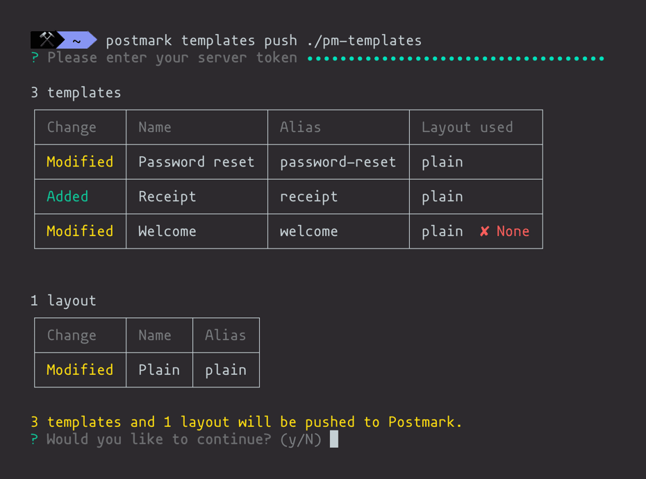 Postmark CLI confirmation