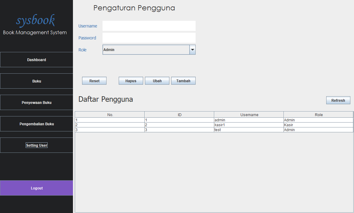 Pengaturan Pengguna Form